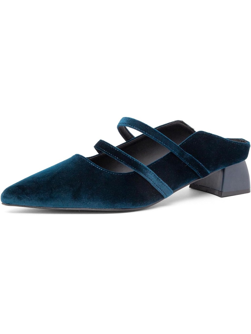 Women's Velvet Pointed Mary-Jane Mule in Teal